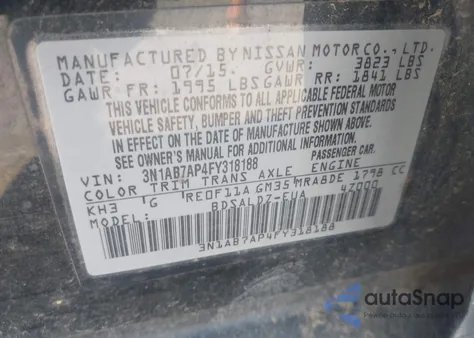 2015 Nissan Sentra Fe+ S/S/Sl/Sr/Sv from USA, damaged, VIN 3N1AB7AP4FY318188